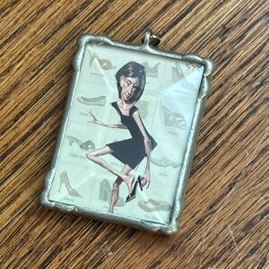 Shoe Lover Snake Skin Silver Framed Pendant DIY 90s Y2K Soldered Faceted Glass